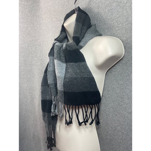 Gray Black Plaid Scarf Fringed‎ Ends Winter Fashion Neck Warmer - Picture 4 of 4